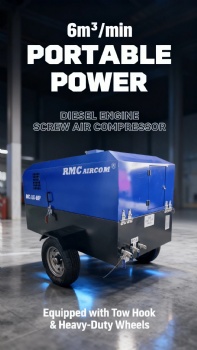 Industrial Portable Diesel Engine Driven Screw Air Compressor 7bar 8bar 13bar for Mining Construction Drilling Rig with Wheels